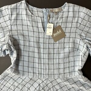 Marled Reunited Women's Blouse Size Large Geometric Boho Lagenlook Blue NWT